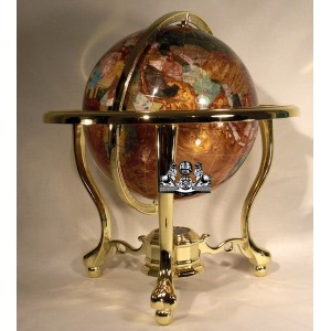 13" Tall Amber Pearl Gold Stand Gem Gemstone World Map Globe Globes Maps   122818730201